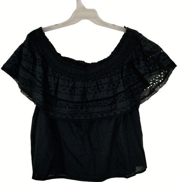 Sofia Vergara Black Eyelet Ruffled Off The Shoulder Top Plus 3X - Picture 3 of 8